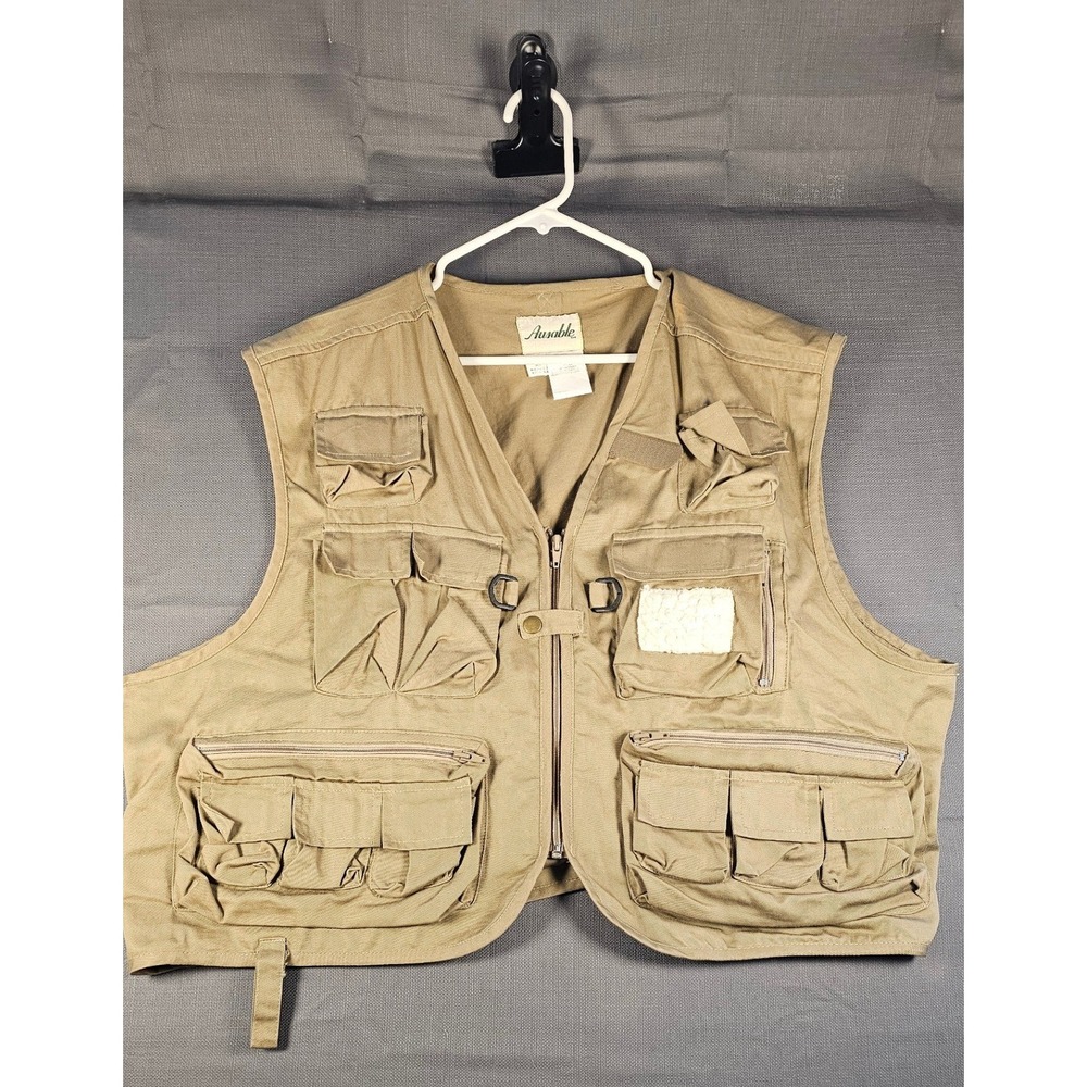 Ausable Men XXL Khaki Cotton Fly Fishing Vest Multi-Pocket Utility Gorpcore Tan